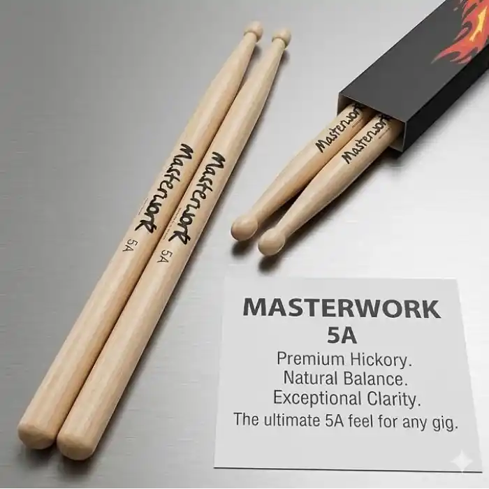 Masterwork 5A Bateri Bageti, Premium Hickory, Doğal Denge, Olağanüstü Netlik, Her Gig için İdeal Drumstick High Quality Import