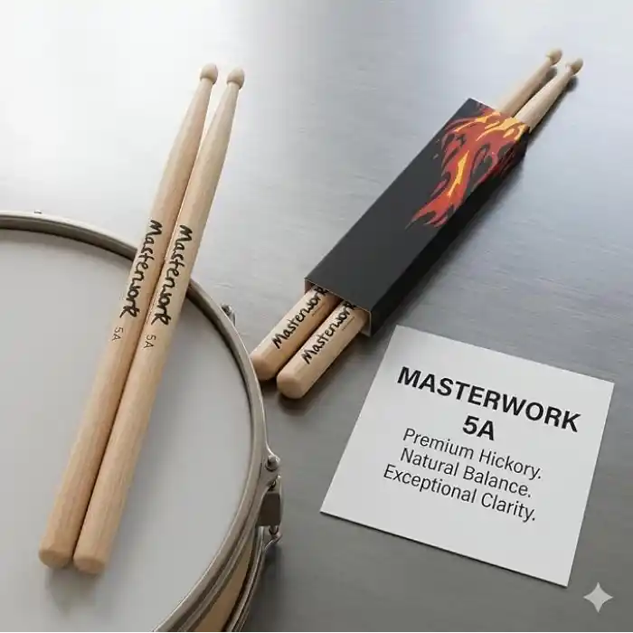 Masterwork 5A Bateri Bageti, Premium Hickory, Doğal Denge, Olağanüstü Netlik, Her Gig için İdeal Drumstick High Quality Import