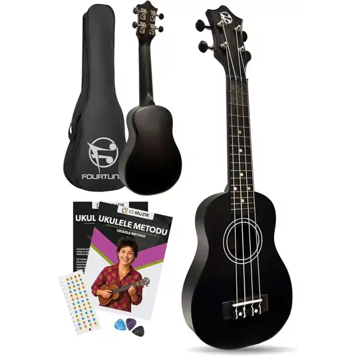 Fourtune Loki SP-21BK Soprano Siyah Ukulele Seti (Başlangıç Seviye) (Siyah)