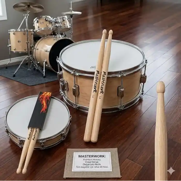 Masterwork 5A Bateri Bageti, Premium Hickory, Doğal Denge, Olağanüstü Netlik, Her Gig için İdeal Drumstick High Quality Import