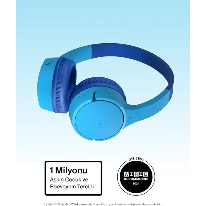 Belkin SoundForm Mini Çocuk Kablosuz Kulaklık (Mavi) – Dahili Mikrofon, 30 Saat Çalma, Eğlenceli Çıkartmalar, iPhone, iPad ve Galaxy Uyumlu