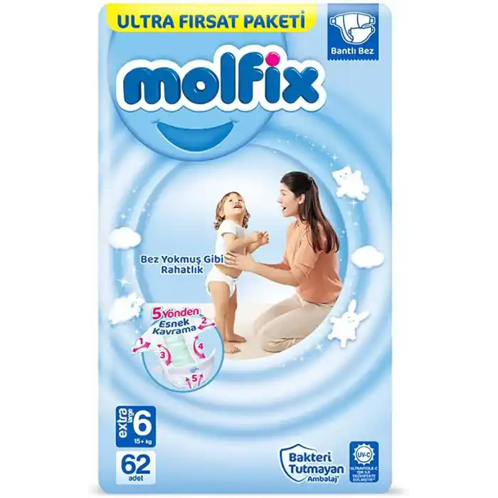 Molfix Ultra Fırsat Paketi Extra Large 6 Beden Bebek Bezi (1 x 62 Adet), Çok renkli