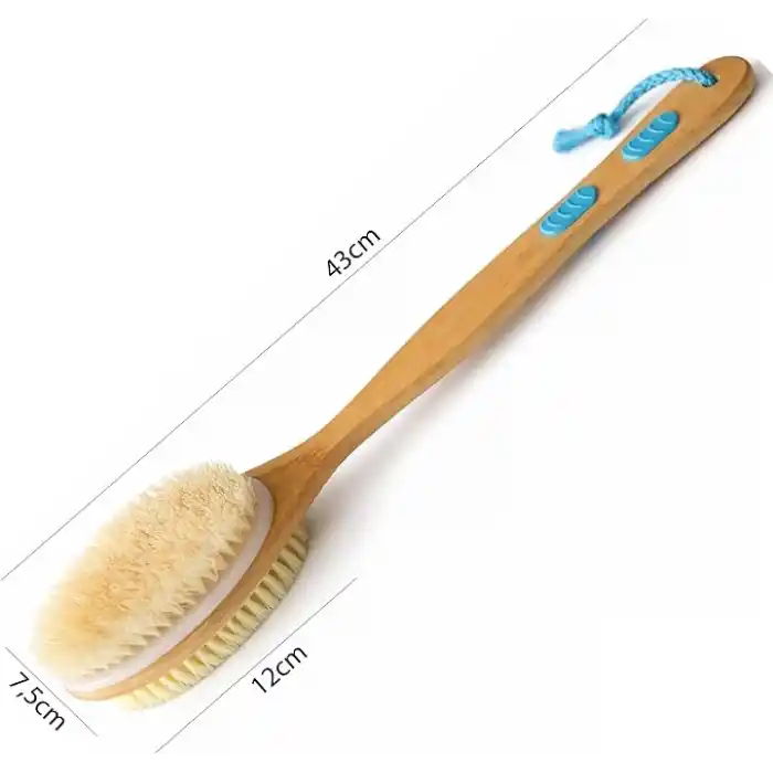 Bluefox Sırt ve Vücut Temizleme Fırçası - 2 Taraflı Sert & Yumuşak Lifli, Bambu Uzun Saplı (43cm), Ölü Deri ve Gözenek Temizleyici, Pürüzsüz ve Canlı Cilt İçin İdeal