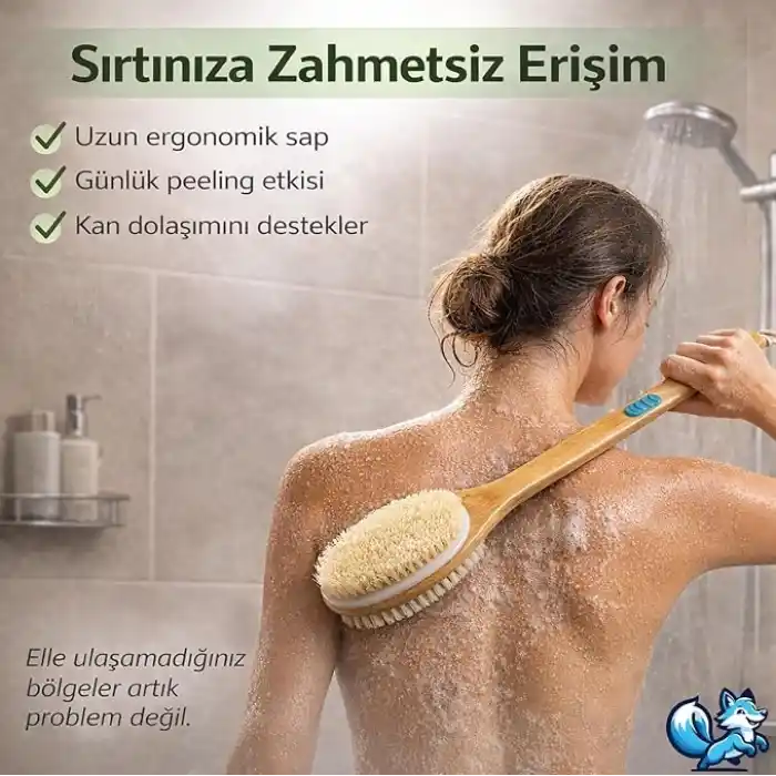 Bluefox Sırt ve Vücut Temizleme Fırçası - 2 Taraflı Sert & Yumuşak Lifli, Bambu Uzun Saplı (43cm), Ölü Deri ve Gözenek Temizleyici, Pürüzsüz ve Canlı Cilt İçin İdeal