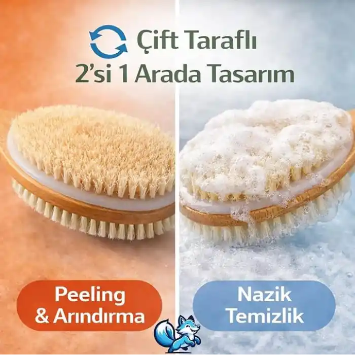 Bluefox Sırt ve Vücut Temizleme Fırçası - 2 Taraflı Sert & Yumuşak Lifli, Bambu Uzun Saplı (43cm), Ölü Deri ve Gözenek Temizleyici, Pürüzsüz ve Canlı Cilt İçin İdeal