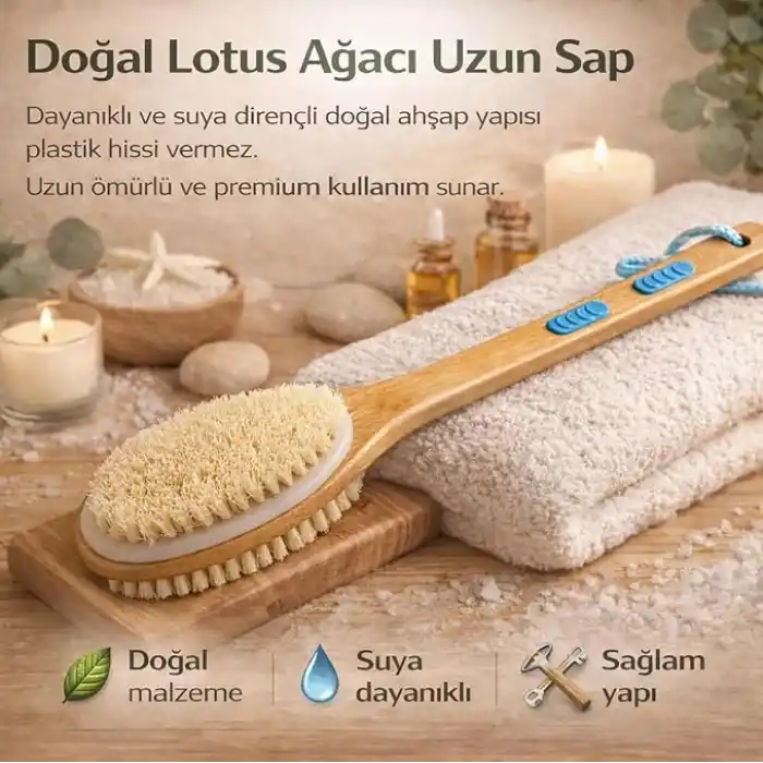 Bluefox Sırt ve Vücut Temizleme Fırçası - 2 Taraflı Sert & Yumuşak Lifli, Bambu Uzun Saplı (43cm), Ölü Deri ve Gözenek Temizleyici, Pürüzsüz ve Canlı Cilt İçin İdeal