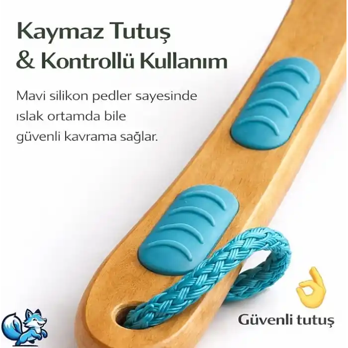 Bluefox Sırt ve Vücut Temizleme Fırçası - 2 Taraflı Sert & Yumuşak Lifli, Bambu Uzun Saplı (43cm), Ölü Deri ve Gözenek Temizleyici, Pürüzsüz ve Canlı Cilt İçin İdeal