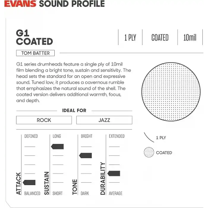 Evans Genera G1 Coated 14 inch - B14G1 Tom/Timbale/Trampet Derisi