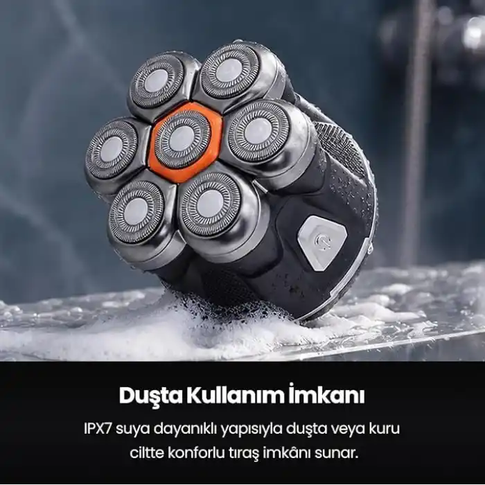 Relux RRS9000 7D Döner Başlıklı Kafa Tıraş Makinesi – IPX7 Islak & Kuru Kullanım, LED Ekran, 120 Dakika Kablosuz Kullanım