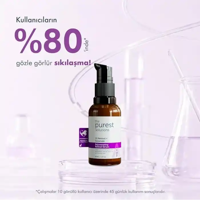 The Purest Solutions, Retinol İçerikli Gece Bakım Serumu, Kırışıklık Karşıtı Bakım, 30 ml (%1 Retinol + Seramid)