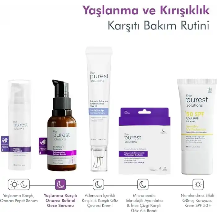 The Purest Solutions, Retinol İçerikli Gece Bakım Serumu, Kırışıklık Karşıtı Bakım, 30 ml (%1 Retinol + Seramid)