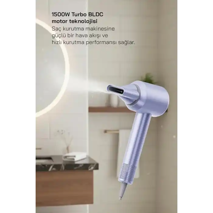 Sinbo SHD-1739 BLDC Saç Kurutma Makinesi, 1500W, 4 Isı 3 Hız Ayarı, Negatif İyon Teknolojisi, Mavi