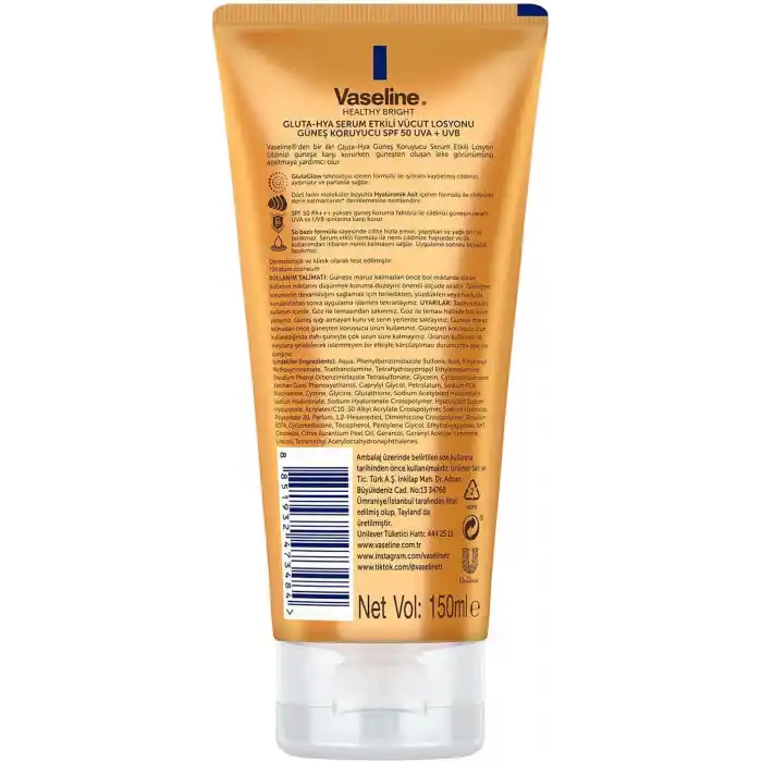 Vaseline Gluta-Hya Serum Etkili Vücut Losyonu Güneş Koruyucu 150 Mililitre