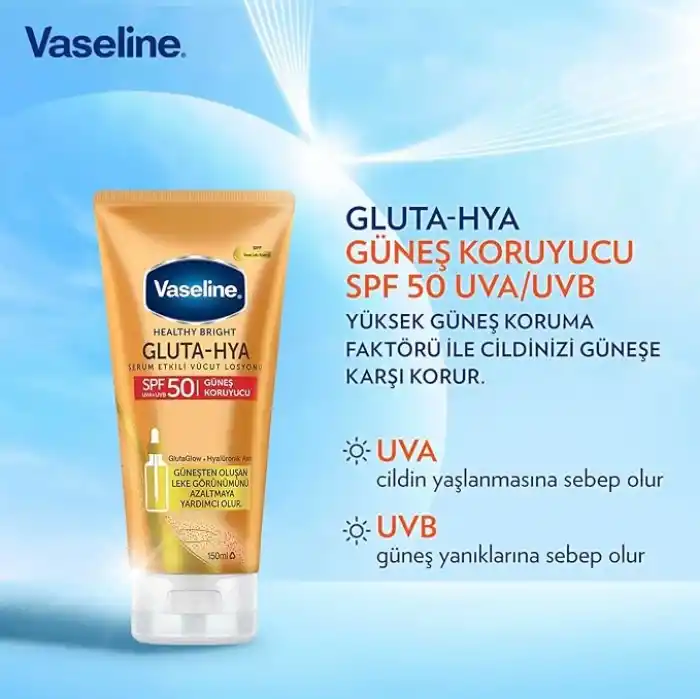 Vaseline Gluta-Hya Serum Etkili Vücut Losyonu Güneş Koruyucu 150 Mililitre