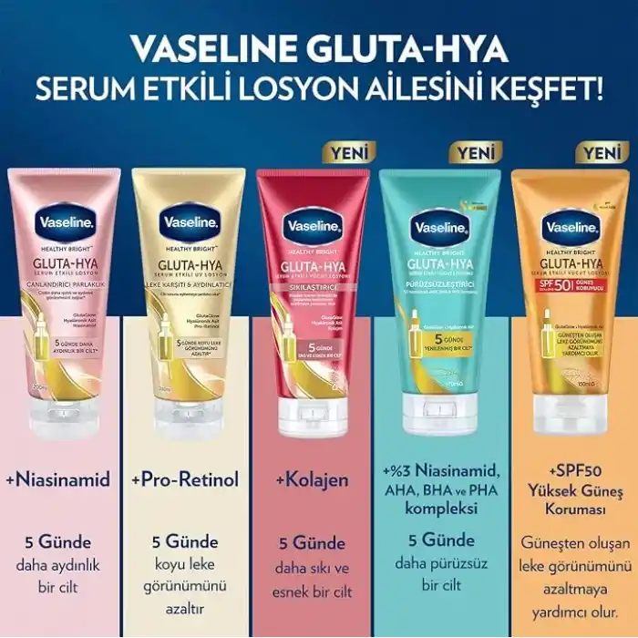 Vaseline Gluta-Hya Serum Etkili Vücut Losyonu Güneş Koruyucu 150 Mililitre