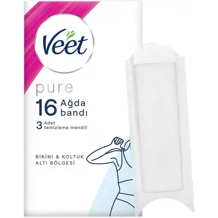 Veet Pure Hipoalerjenik Bikini Bölgesi & Koltuk Altı İçin Parfümsüz Sir Ağda Bandı (1 x 16 Adet), Bant