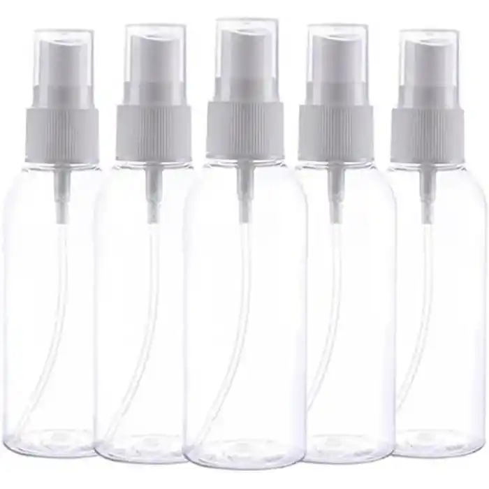 Orret Home 5’li 100 ml Boş Sprey Şişesi – Kolonya, Parfüm, Dezenfektan ve Temizlik Solüsyonları İçin Şeffaf Taşınabilir Plastik Sprey Şişesi Seti (100 Ml)