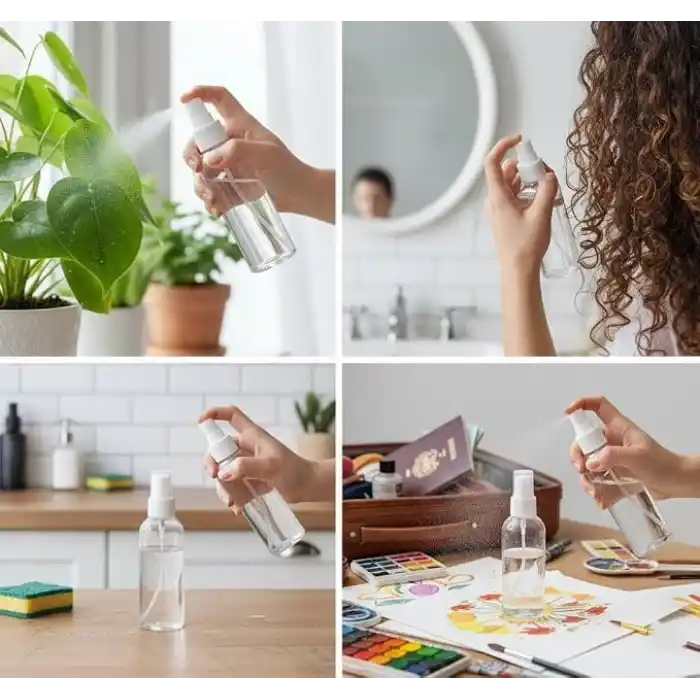 Orret Home 5’li 100 ml Boş Sprey Şişesi – Kolonya, Parfüm, Dezenfektan ve Temizlik Solüsyonları İçin Şeffaf Taşınabilir Plastik Sprey Şişesi Seti (100 Ml)