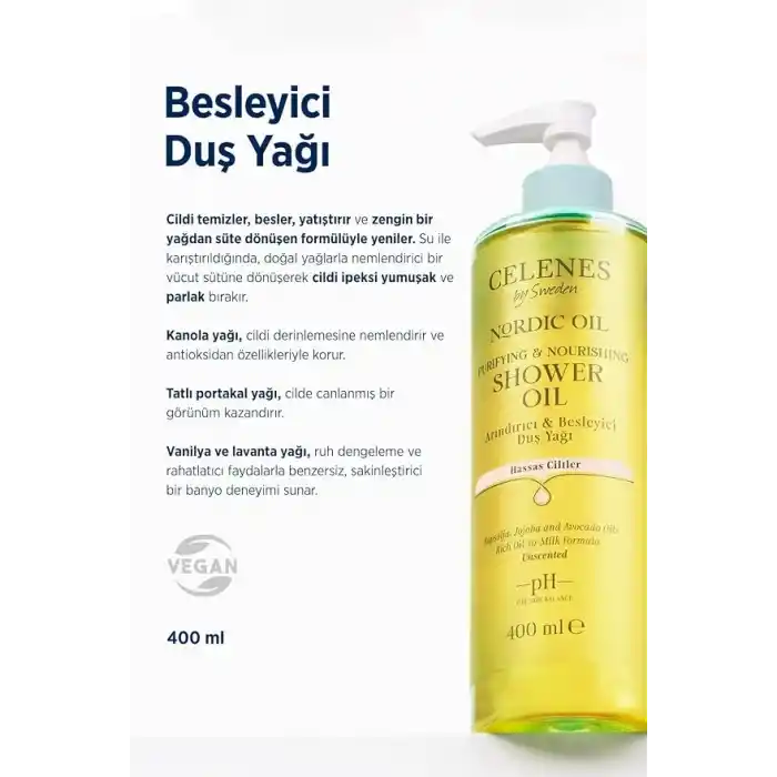 Celenes By Sweden Nordic Oil Duş Yağı Hassas Ciltler için Besleyici ve Nemlendirici