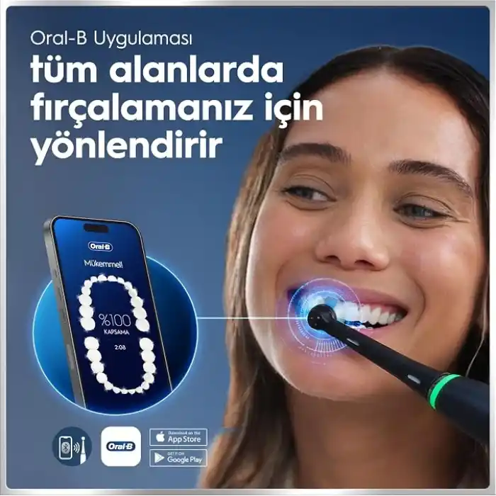 Oral-B iO6 Siyah Şarjlı/Elektrikli Diş Fırçası, 2 Fırça Başlığı, Uzun Ömürlü Pil, Premium Seyahat Kabı, Yedek Başlık Kabı