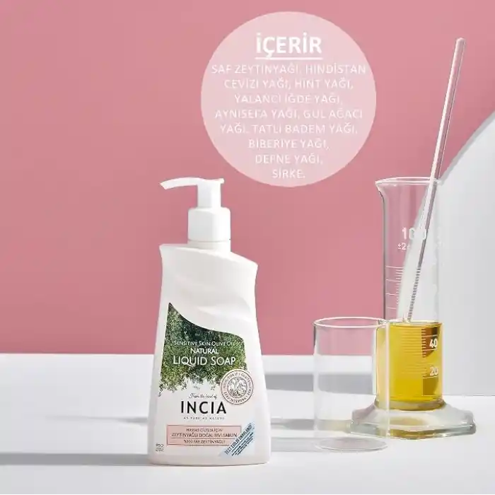 INCIA%100 Doğal Sıvı Kastil Sabunu Hassas Ciltler İçin Zeytinyağlı 10 Bitkisel Değerli Yağ Vegan 250 ml