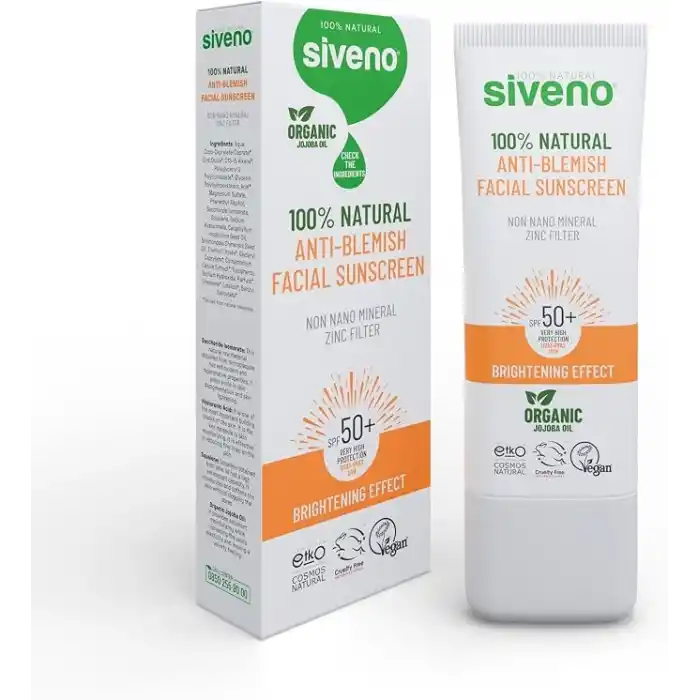 Siveno%100 Doğal Yüz Güneş Kremi Leke Karşıtı Aydınlatıcı Mineral Filtre UVA UVB SPF 50+ 30 ml