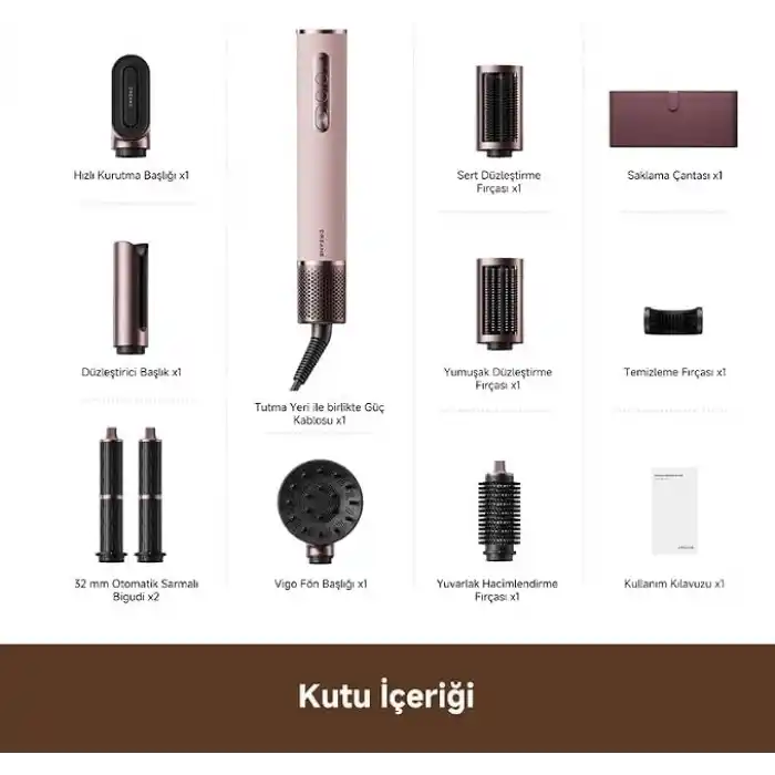 Dreame AirStyle Pro HI 8’i 1 Arada Çoklu Saç Şekillendirici Seti – Yüksek Hızlı Hava Akışı ile Saç Kurutma, Bukle, Düzleştirme ve Hacim Verme, Akıllı Mobil Uygulama Destekli, Pembe Şık Deri Tasarım, P