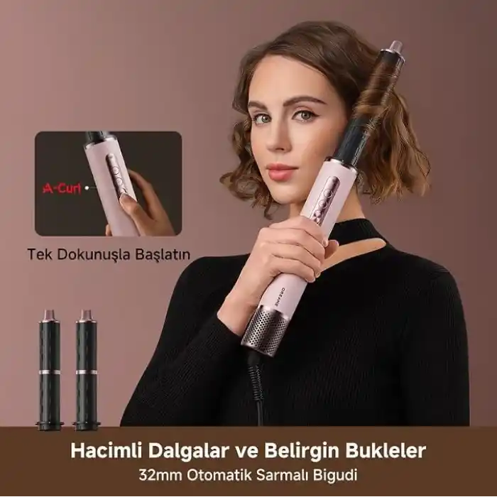 Dreame AirStyle Pro HI 8’i 1 Arada Çoklu Saç Şekillendirici Seti – Yüksek Hızlı Hava Akışı ile Saç Kurutma, Bukle, Düzleştirme ve Hacim Verme, Akıllı Mobil Uygulama Destekli, Pembe Şık Deri Tasarım, P