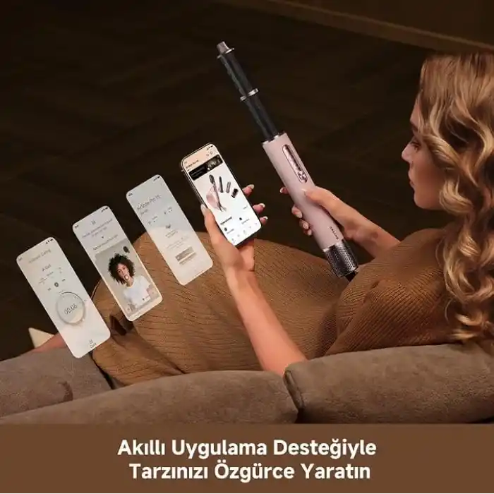 Dreame AirStyle Pro HI 8’i 1 Arada Çoklu Saç Şekillendirici Seti – Yüksek Hızlı Hava Akışı ile Saç Kurutma, Bukle, Düzleştirme ve Hacim Verme, Akıllı Mobil Uygulama Destekli, Pembe Şık Deri Tasarım, P