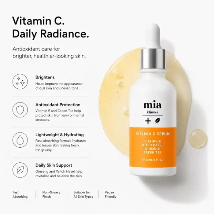 MIA Klinika Aydınlatıcı Yüz Serumu Vitamin C, E ve Yeşil Çay 30ml