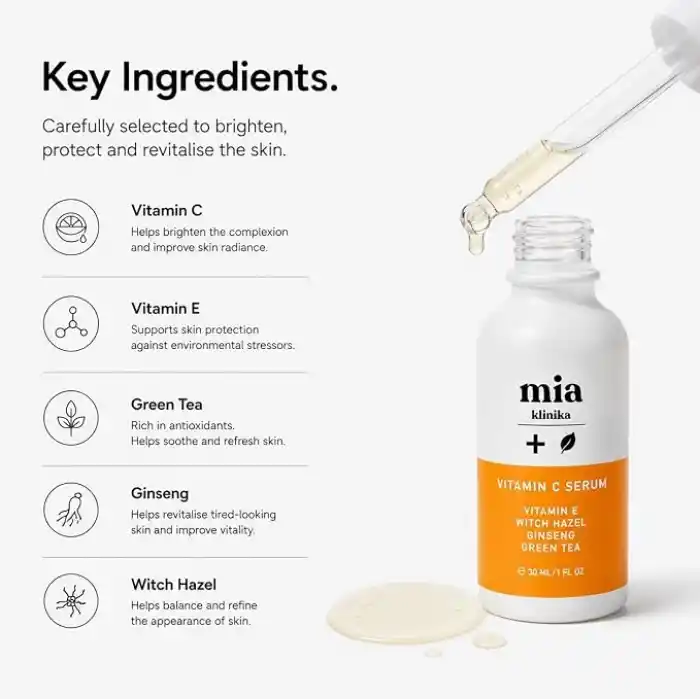 MIA Klinika Aydınlatıcı Yüz Serumu Vitamin C, E ve Yeşil Çay 30ml