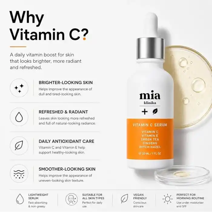 MIA Klinika Aydınlatıcı Yüz Serumu Vitamin C, E ve Yeşil Çay 30ml