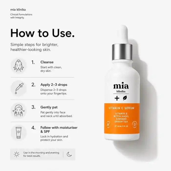MIA Klinika Aydınlatıcı Yüz Serumu Vitamin C, E ve Yeşil Çay 30ml