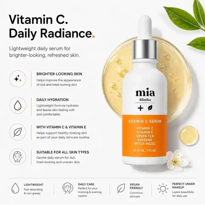 MIA Klinika Aydınlatıcı Yüz Serumu Vitamin C, E ve Yeşil Çay 30ml