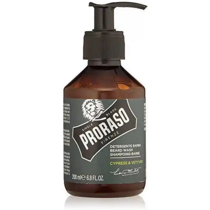 Proraso Cypress & Vetyver Sakal Şampuanı, kirleri gideren ve etkili bir şekilde temizleyen erkek sakal bakımı için profesyonel nemlendirici şampuan, 200 ml (1li Paket)