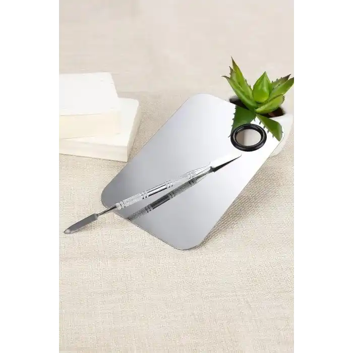 2 Parça Aynalı Çelik Makyaj Fondöten Krem Karıştırma Spatula Palet Set cin906