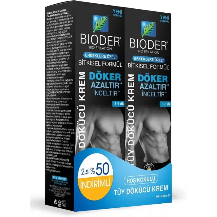 Bioder Tüy Dökücü Krem 2x100 ml Tüy Azaltıcı Etki Erkekler İçin