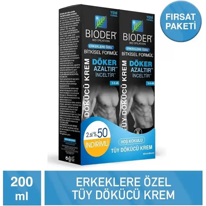 Bioder Tüy Dökücü Krem 2x100 ml Tüy Azaltıcı Etki Erkekler İçin