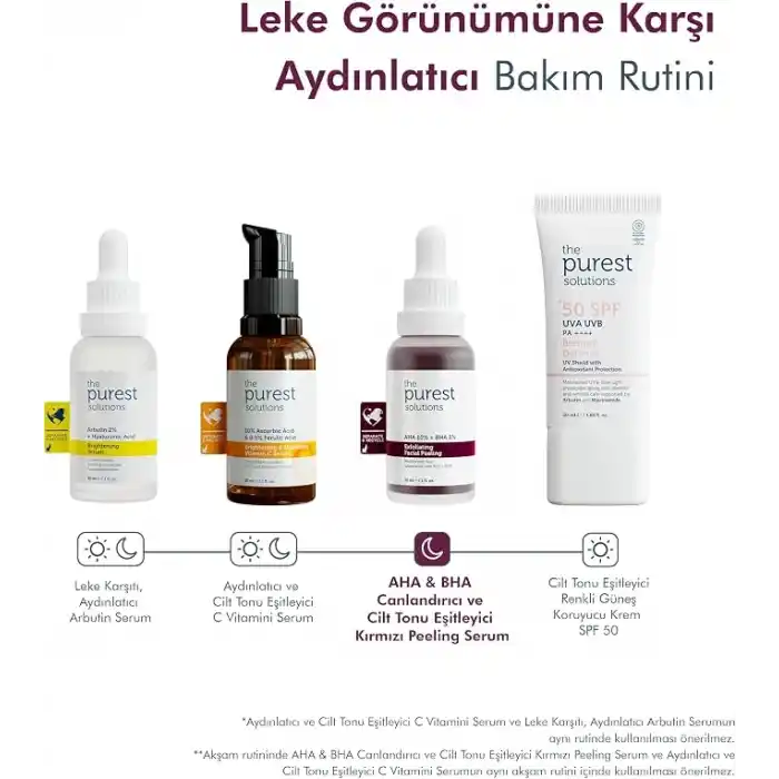 The Purest Solutions, AHA & BHA Canlandırıcı & Cilt Tonu Eşitleyici Kırmızı Peeling Cilt Bakım Serumu 30 ml (Aha 10% + Bha 2%)
