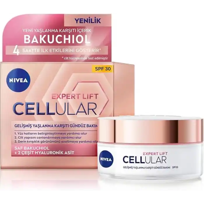 NIVEA Cellular Expert Lift Doğal Retinol Alternatifi Saf Bakuchiol ve Hyaluronik Asit içeren Kırışıklık Karşıtı ve Nemlendirici Gündüz Kremi 50 ml