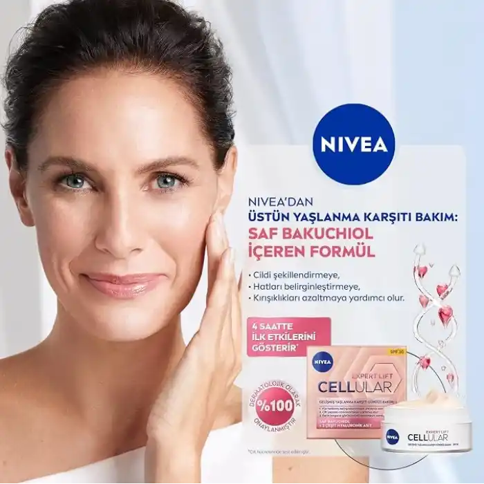 NIVEA Cellular Expert Lift Doğal Retinol Alternatifi Saf Bakuchiol ve Hyaluronik Asit içeren Kırışıklık Karşıtı ve Nemlendirici Gündüz Kremi 50 ml