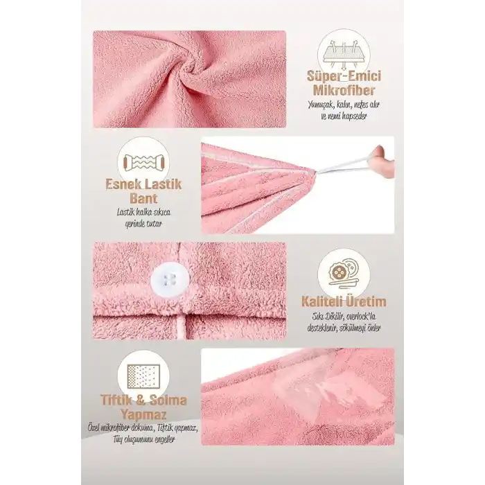 TELVESSE Mikrofiber Saç Havlusu Süper Emici Hızlı Kuruyan Türban Saç Havlusu Şapkası – Uzun Kıvırcık Kalın Saçlar İçin Duş Saç Kurutma Havlusu, Plaj Havuz Banyo Kullanım (2li Pembe + Turkuaz)