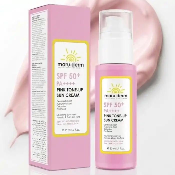 Maruderm SPF 50+ Pembe Ton Eşitleyici Güneş Kremi – Doğal Pembe Işıltı Etkili Geniş Spektrum Koruma, Centella Asiatica & Kalamin ile, 50 ML