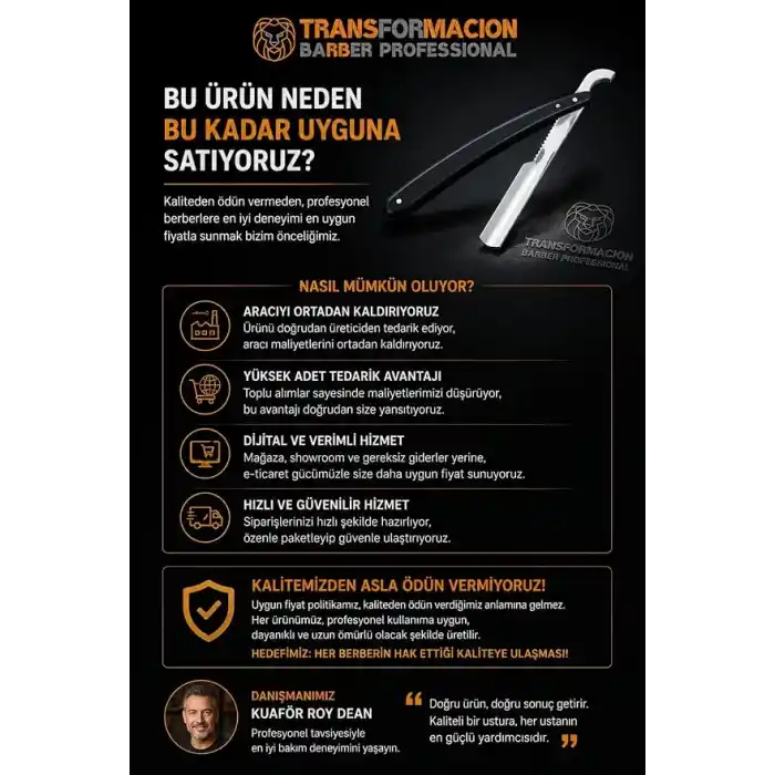 Transformacion Profesyonel Berber Usturası - 2li Set Sakal Şekillendirme ve Pürüzsüz Tıraş İçin Jiletli Klasik Erkek Ustura, Türk Tipi Çelik Tıraş Bıçağı 721910