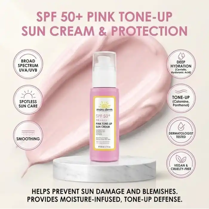 Maruderm SPF 50+ Pembe Ton Eşitleyici Güneş Kremi – Doğal Pembe Işıltı Etkili Geniş Spektrum Koruma, Centella Asiatica & Kalamin ile, 50 ML