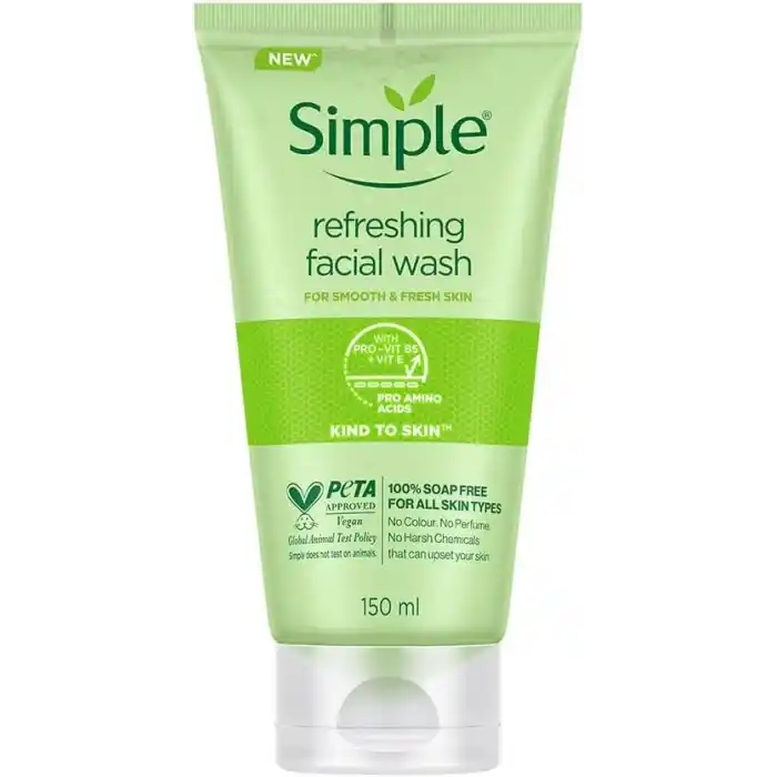 Simple Kind to Skin Ferahlatıcı Yüz Temizleme Jeli B5+E Vitamini Pürüzsüz ve Sağlıklı Gözüken Bir Cilt için, 150 ml