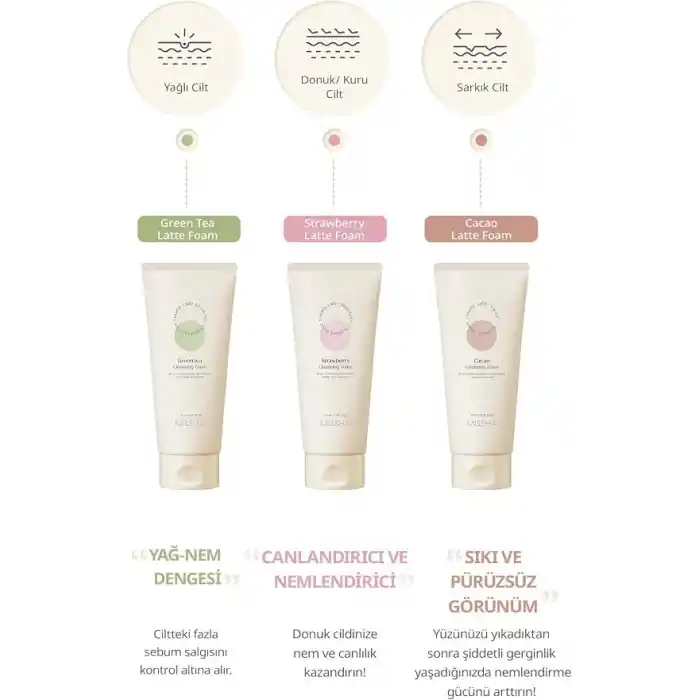 MISSHA Yağlanma Karşıtı, Arındırıcı Temizleme Köpüğü 172ml Creamy Latte Cleansing Foam (Green Tea)