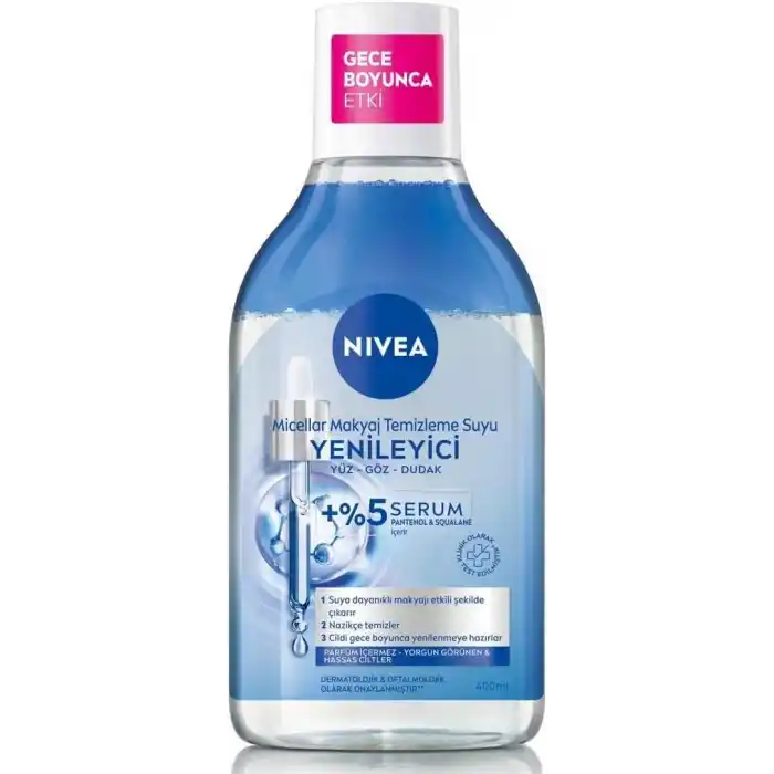 NIVEA Micellar Yenileyici Makyaj Temizleme Suyu 400 ml,Suya Dayanıklı Makyajı Çıkarır,Ovalaa Gerektirmez, Serum İçerikli,Pantenol