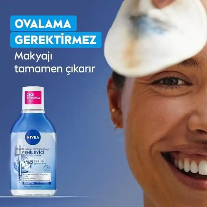 NIVEA Micellar Yenileyici Makyaj Temizleme Suyu 400 ml,Suya Dayanıklı Makyajı Çıkarır,Ovalaa Gerektirmez, Serum İçerikli,Pantenol