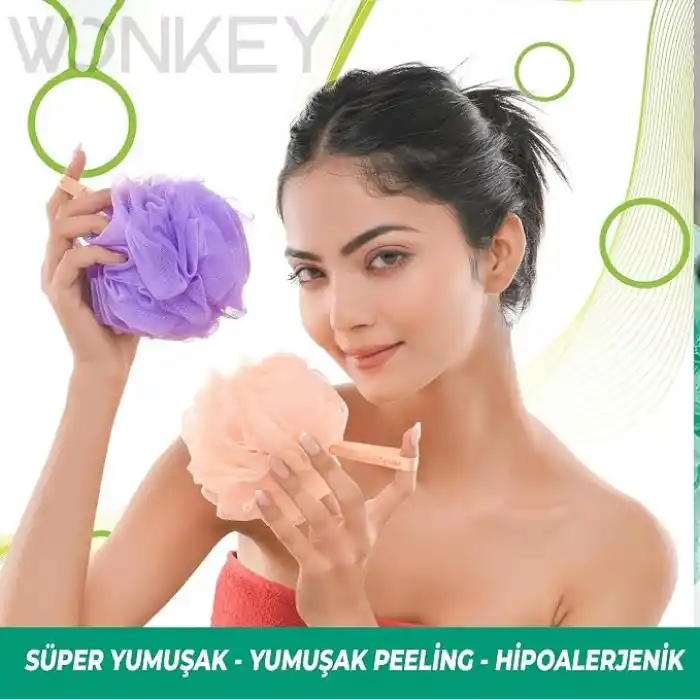WONKEY - Banyo ve Duş Lifi, Yumuşak Vücut Yıkama Lifi, Karışık Renkli Banyo Kesesi 2li Paket